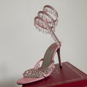 Rene Caovilla Pink Crystal Embellished Heels